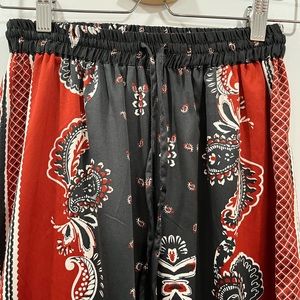 Japna Silky Paisley Wide Leg Flowy Pants Drawstring High waisted